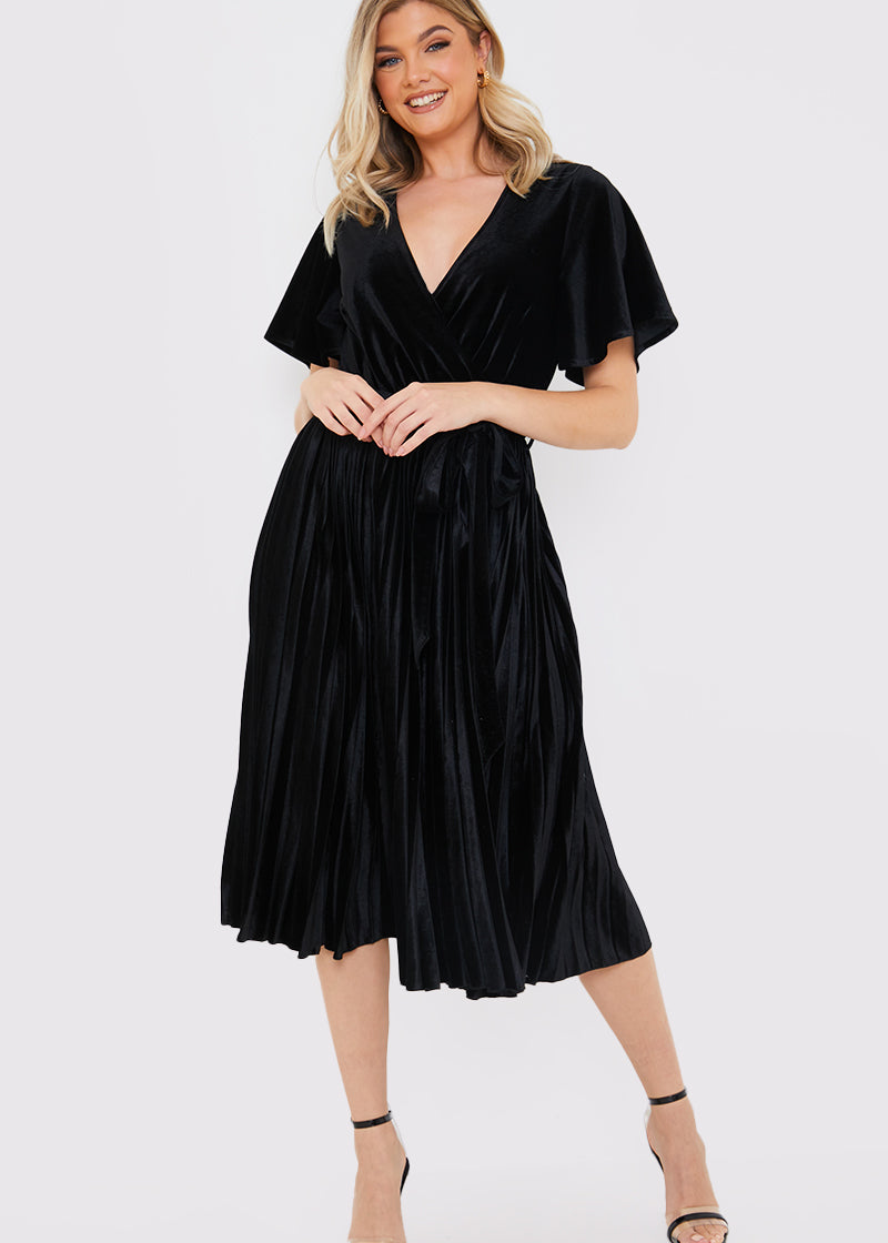Velour Pleated Midi Dress