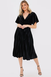 Velour Pleated Midi Dress