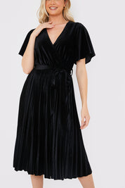 Velour Pleated Midi Dress