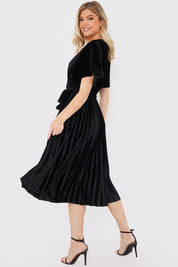 Velour Pleated Midi Dress