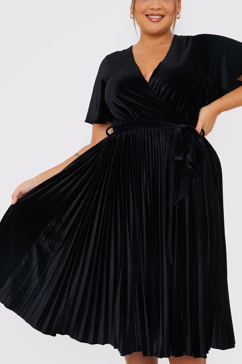Velour Pleated Midi Dress