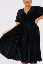 Velour Pleated Midi Dress