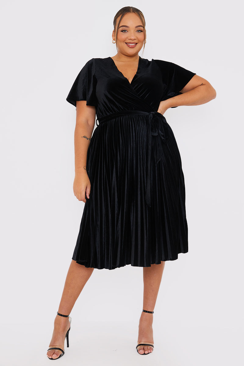 Velour Pleated Midi Dress