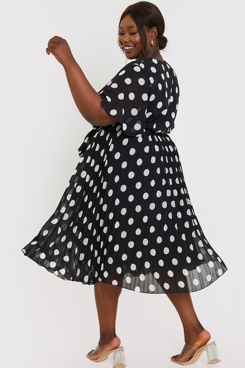Polka Dot Print Pleated Wrap Midi Dress – InTheStyle
