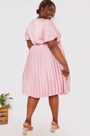 Angel Sleeve Pleated Wrap Midi Dress
