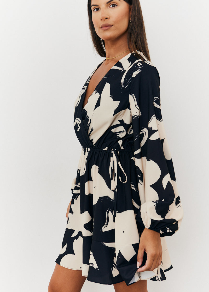 Wrap Puff Sleeve Mini Skater Dress