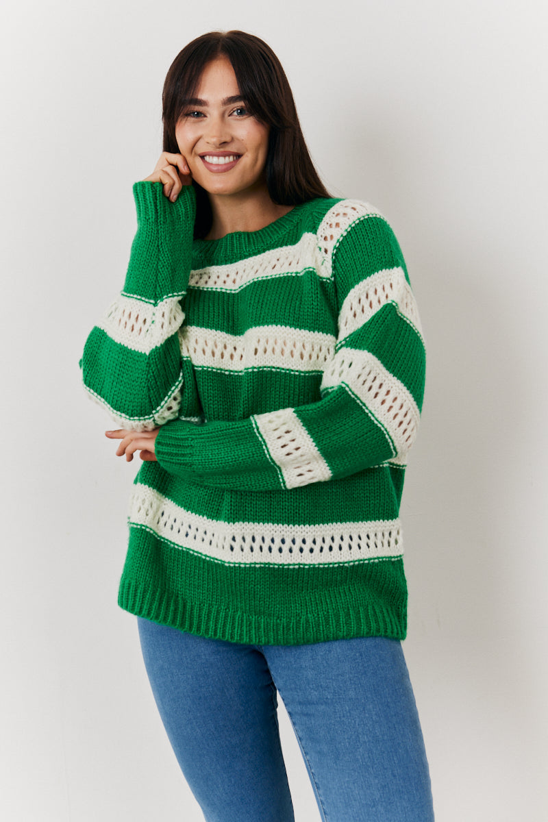 Stripe Contrast Stitch Knit Jumper