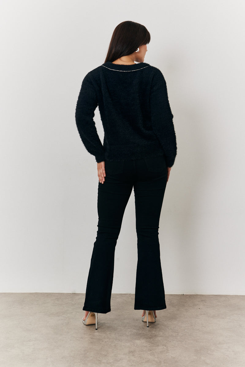 Mulitway Embellished Bow Detail Fluffy Knit Jumper