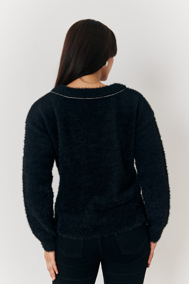 Mulitway Embellished Bow Detail Fluffy Knit Jumper