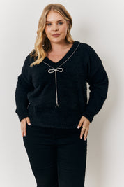 Mulitway Embellished Bow Detail Fluffy Knit Jumper