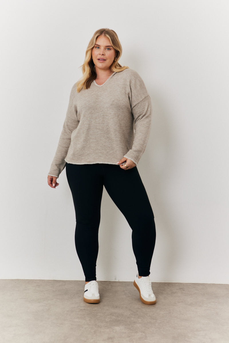 Contrast Stitch Knit Hoodie