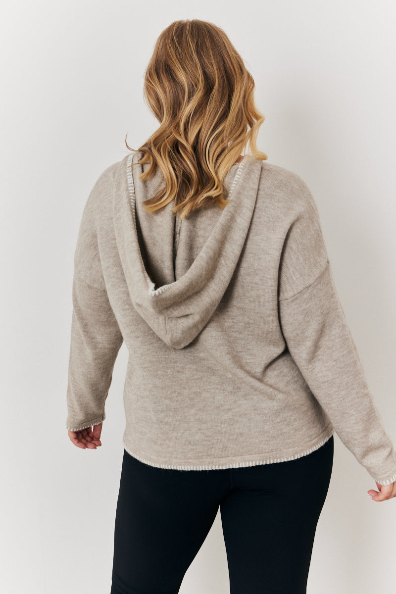 Contrast Stitch Knit Hoodie
