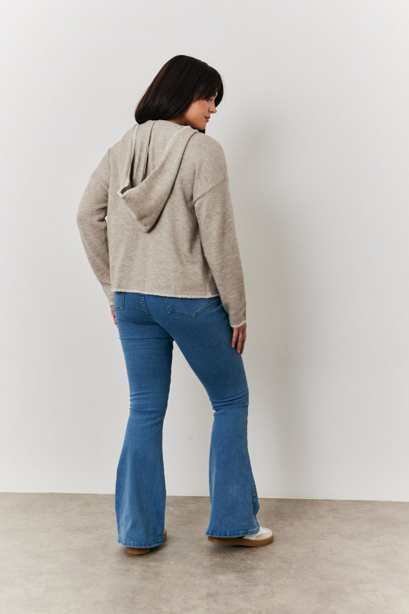 Contrast Stitch Knit Hoodie