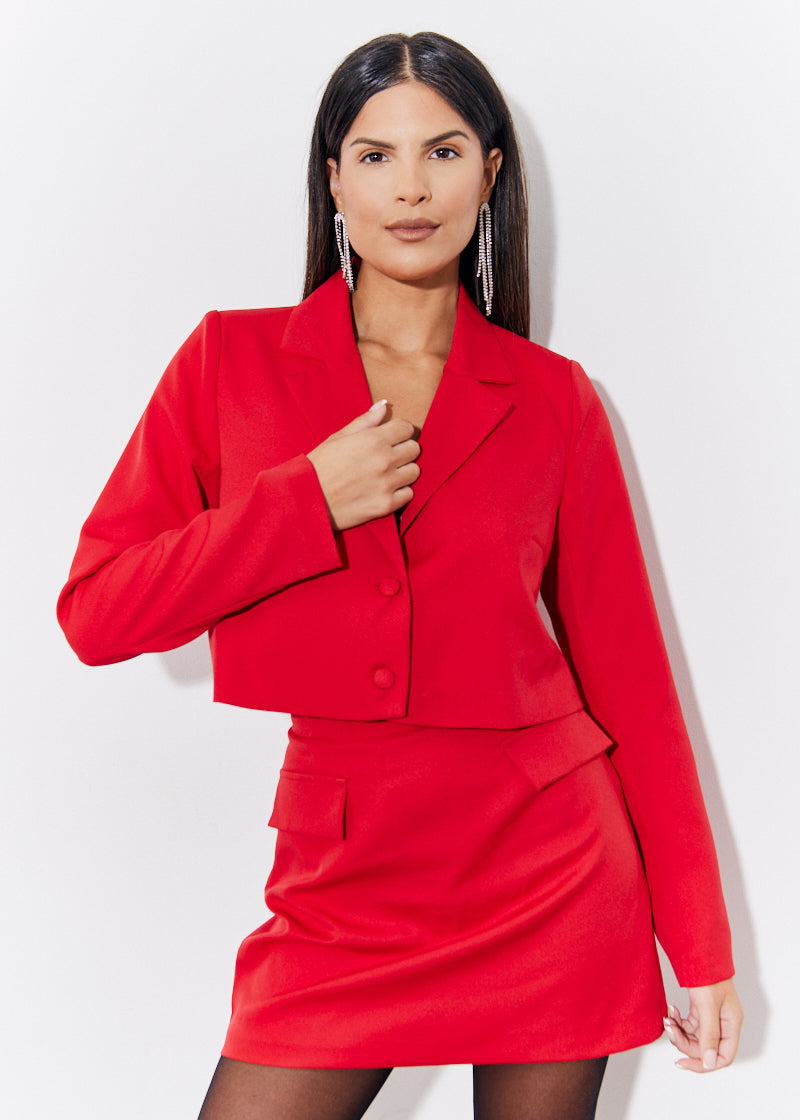 Red Cropped Tailored Blazer