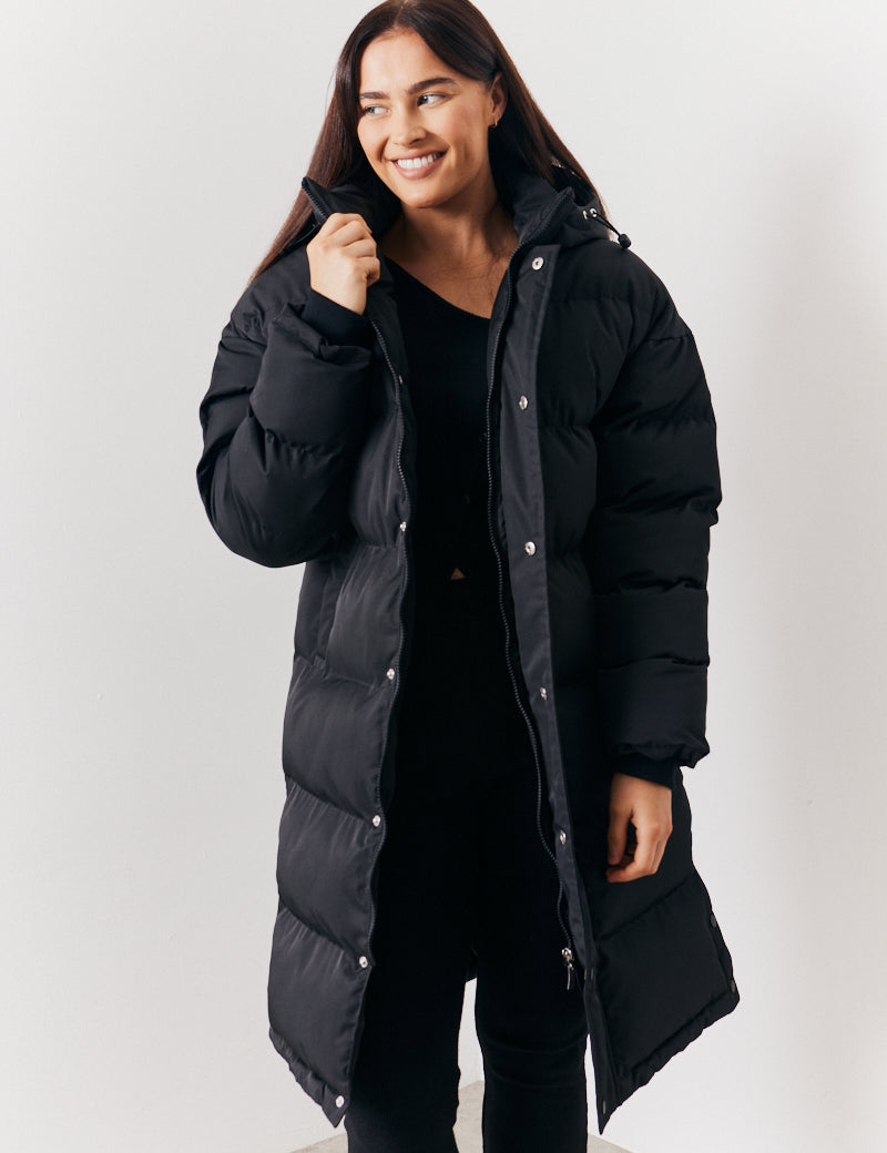 Longline Button Through Puffer Jacket