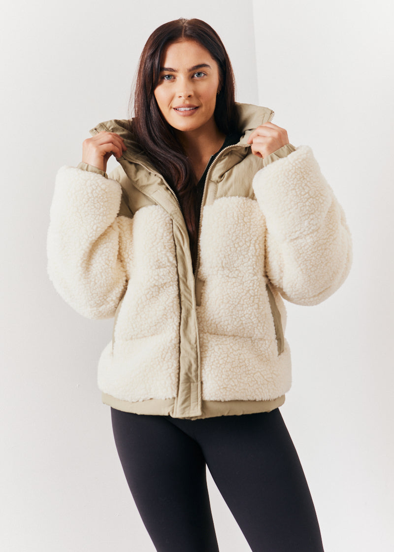Borg Contrast Puffer Coat