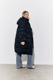 Hooded Longline Popper Puffer Coat