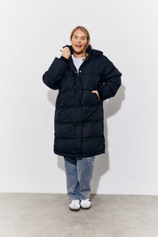 Hooded Longline Popper Puffer Coat