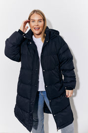 Hooded Longline Popper Puffer Coat