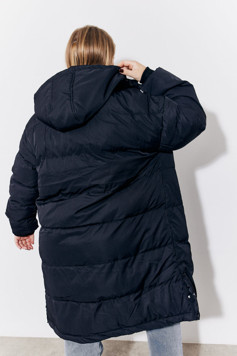 Hooded Longline Popper Puffer Coat