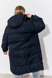 Hooded Longline Popper Puffer Coat