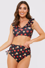 Floral Print Drawstring Bikini Bottom