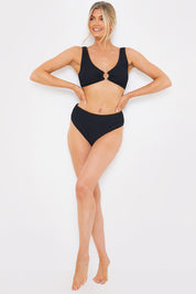 Control Textured High Waist Bikini Bottoms
