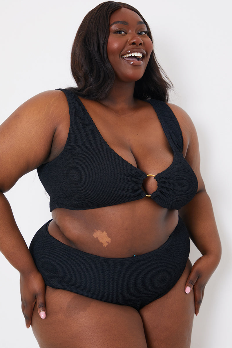 Control Textured High Waist Bikini Bottoms