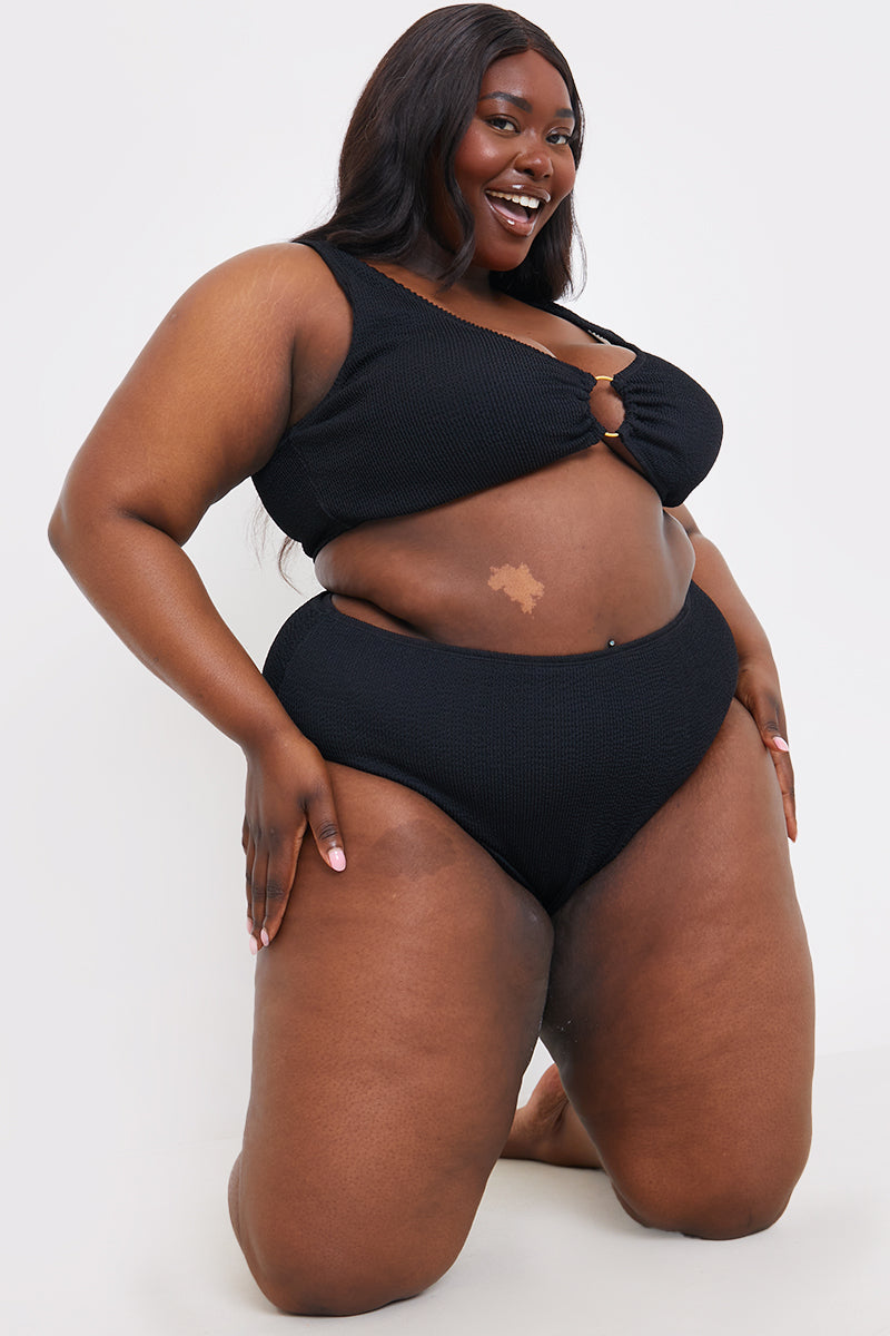 Control Textured High Waist Bikini Bottoms
