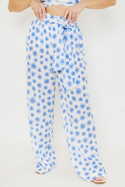 Floral Print Tie Detail Wide Leg Trousers