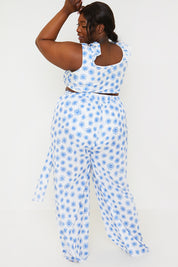 Floral Print Tie Detail Wide Leg Trousers