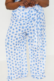 Floral Print Tie Detail Wide Leg Trousers