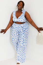 Floral Print Tie Detail Wide Leg Trousers