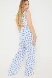 Floral Print Tie Detail Wide Leg Trousers