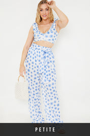 Floral Print Tie Detail Wide Leg Trousers