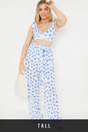 Floral Print Tie Detail Wide Leg Trousers