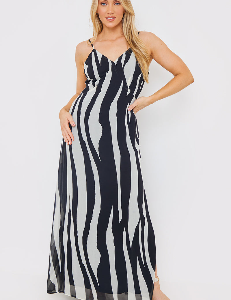 Abstract Print Front Cut Out Detail Maxi Dress