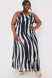 Abstract Print Front Cut Out Detail Maxi Dress