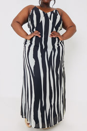 Abstract Print Front Cut Out Detail Maxi Dress