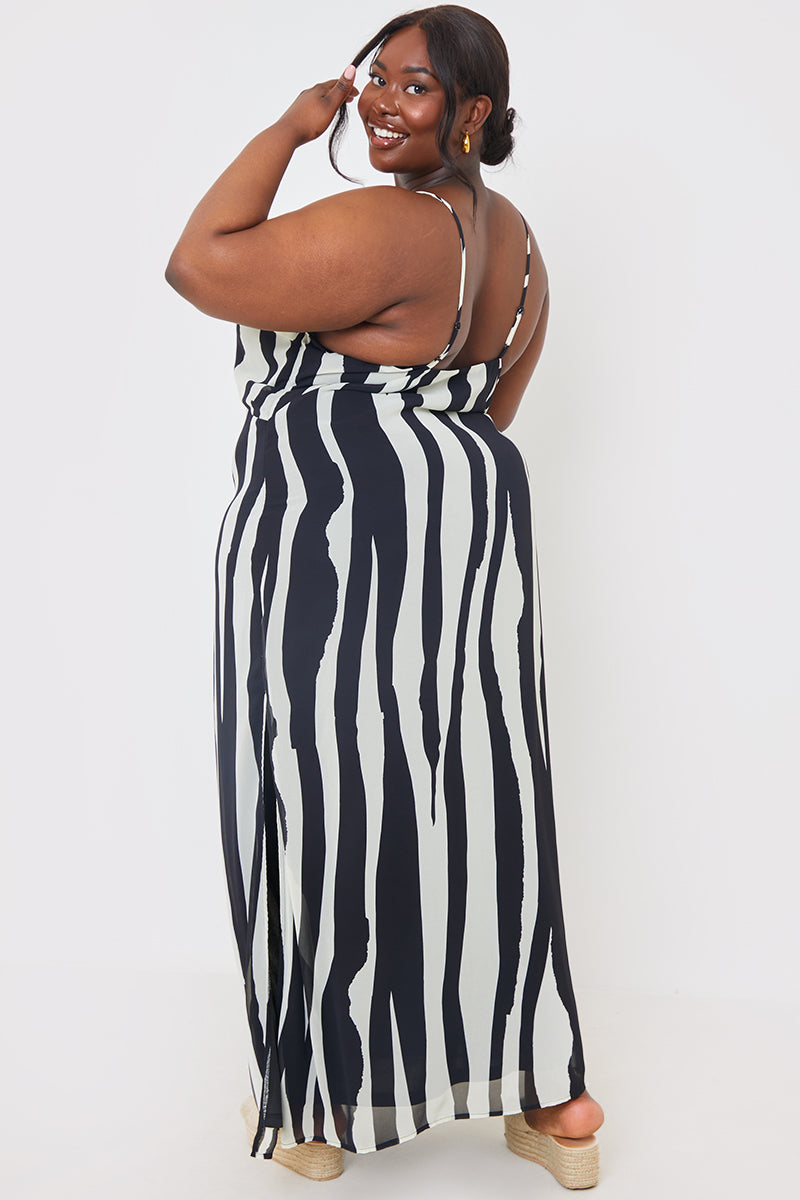 Abstract Print Front Cut Out Detail Maxi Dress