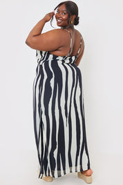 Abstract Print Front Cut Out Detail Maxi Dress