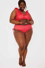 Spot Print High Waisted Bikini Bottoms With Ruched Sides