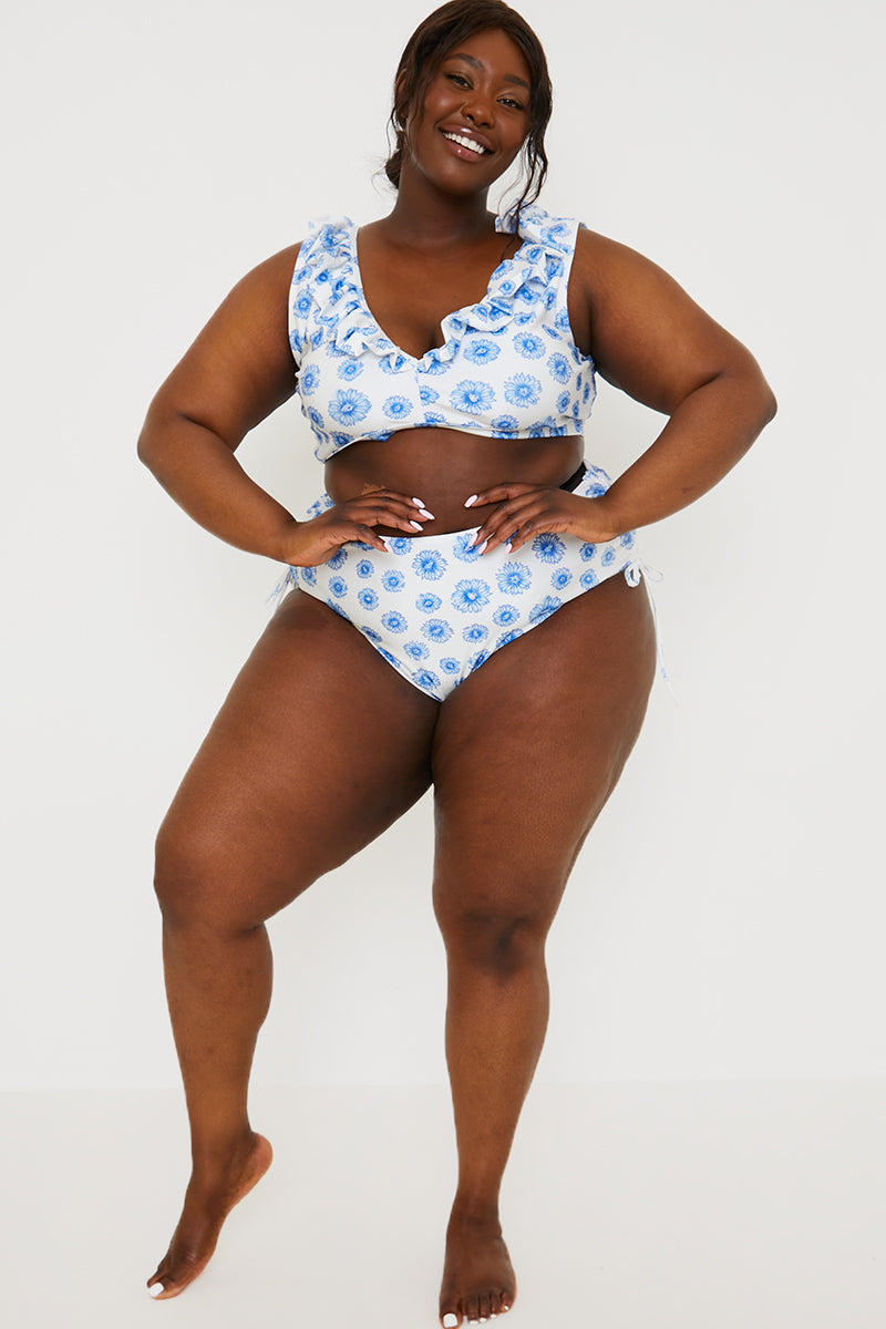 Floral Print High Waisted Bikini Bottoms With Ruched Sides