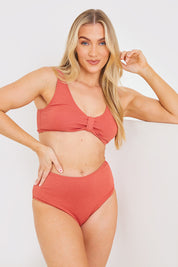 Crinkle Front Tie Knot Detail Bikini Top