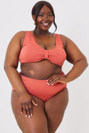 Crinkle Front Tie Knot Detail Bikini Top