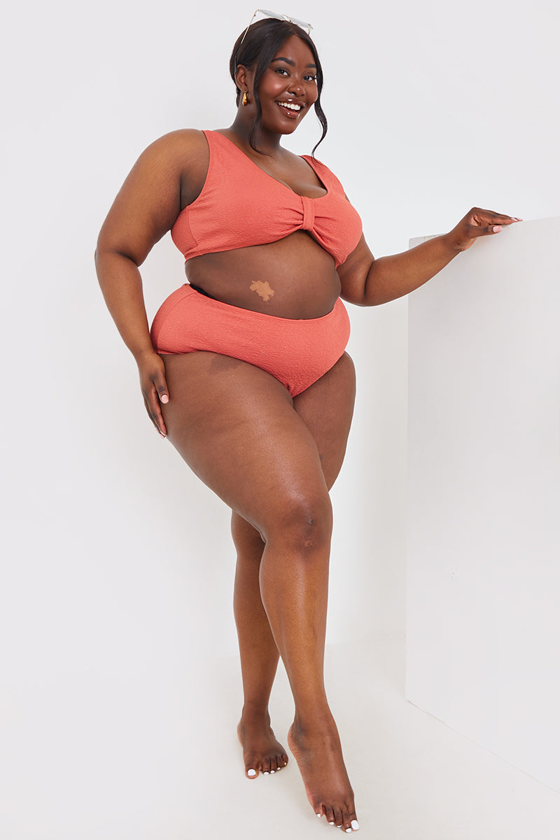 Crinkle Front Tie Knot Detail Bikini Top
