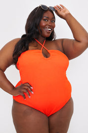 Control Textured Keyhole Front Halter Neck Swimsuit