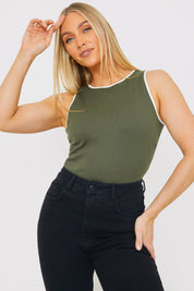 RIB CONTRAST BINDING BODYSUIT