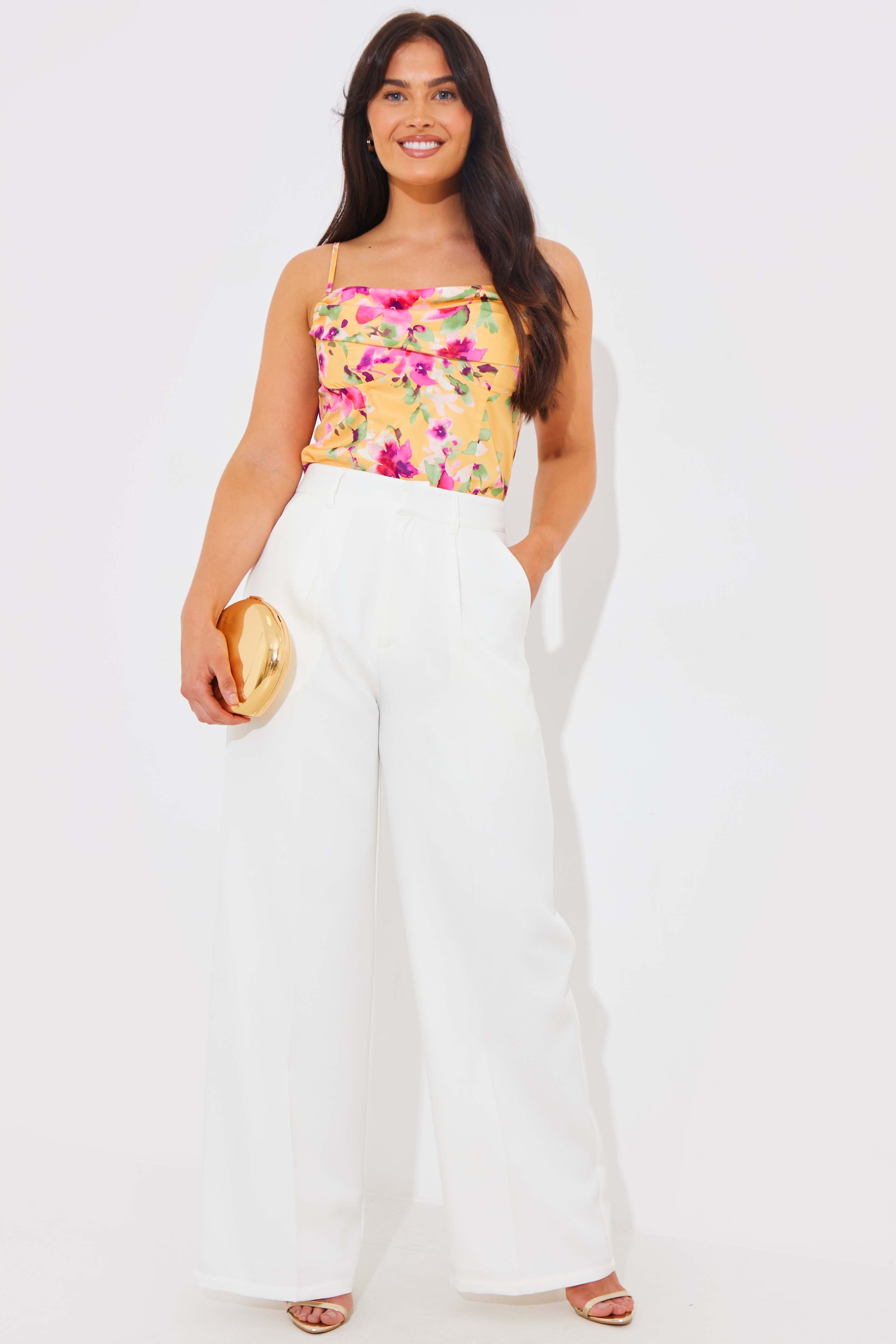 Floral Print Drape Bodysuit