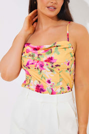 Floral Print Drape Bodysuit